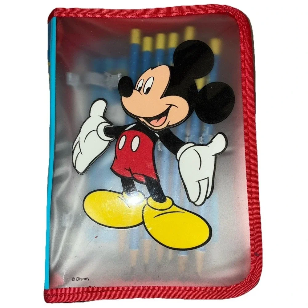 Vintage Mickey Mouse Disney Pencil‎ Case Stationary Kit Zipper *flaw